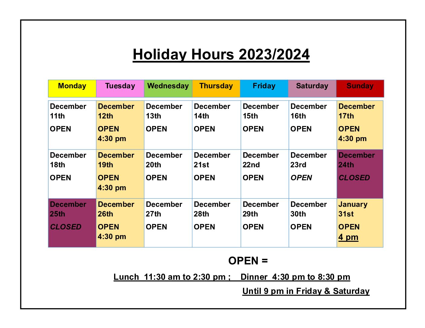 Ma Now Thai Kitchen Thai Restaurant Port Coquitlam   Holiday Hours December 2023 1 Pdf 